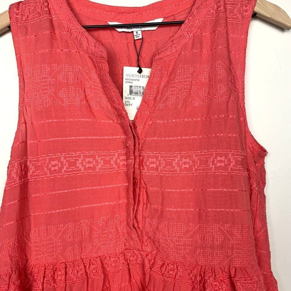 Cupcakes & Cashmere | NWT Hughes Embroidered Peplum Hem Top Coral Size Small - Picture 4 of 6